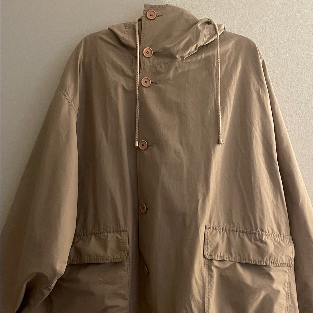 Frankie Shop Beige Hooded Button Front Oversized Parka - Picture 2 of 16